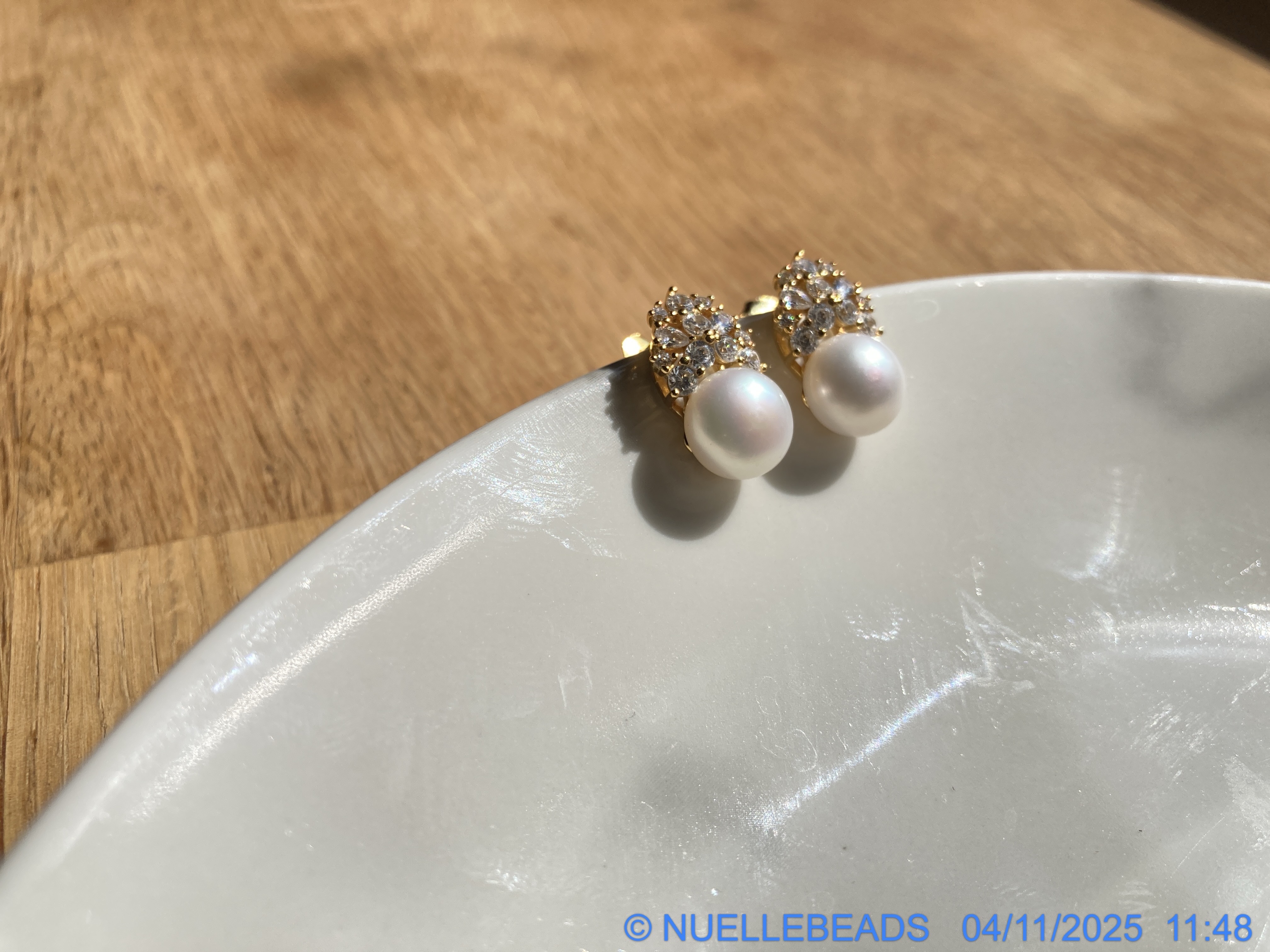 Pearl stud with cz accents