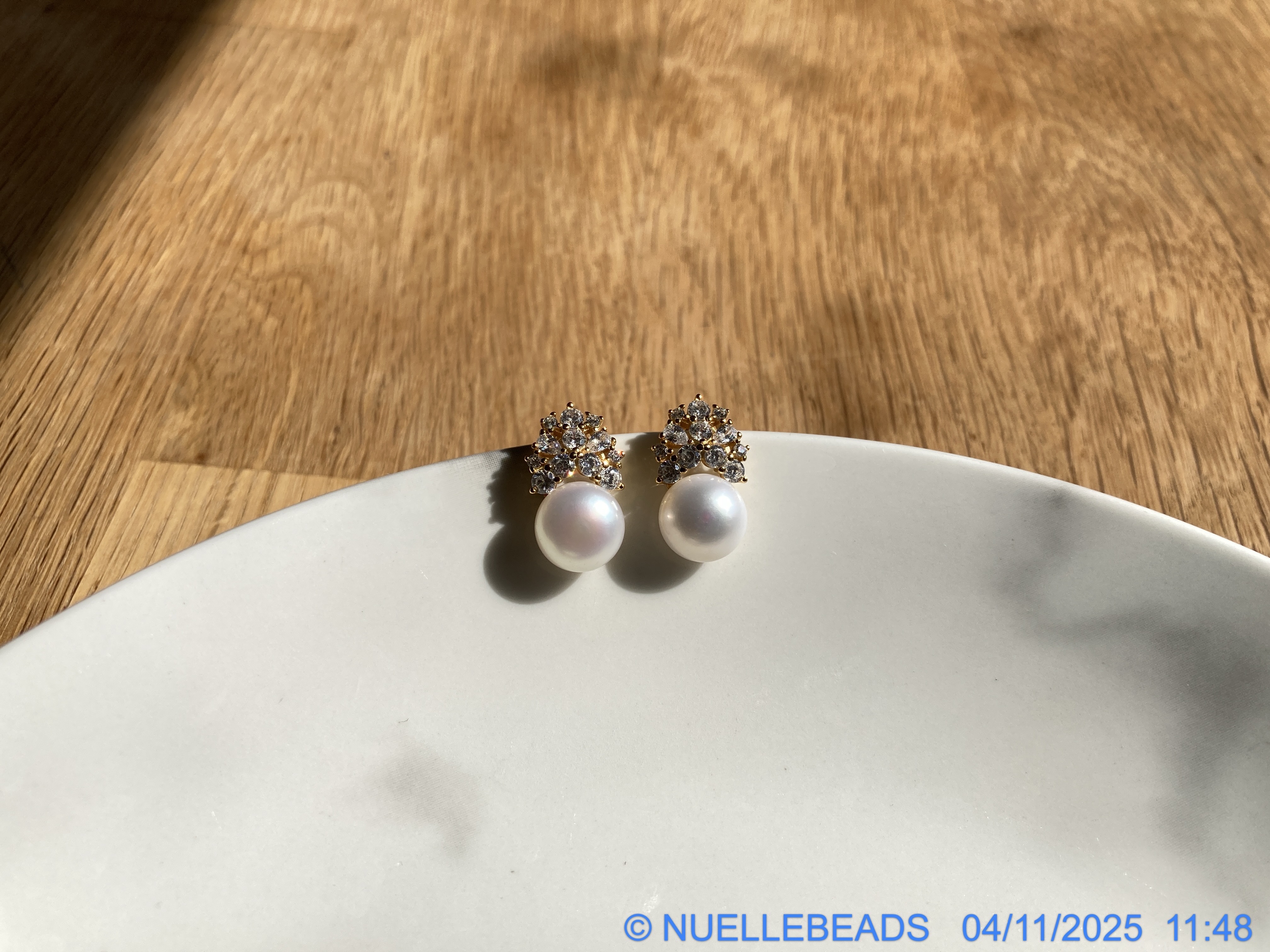 Pearl stud with cz accents