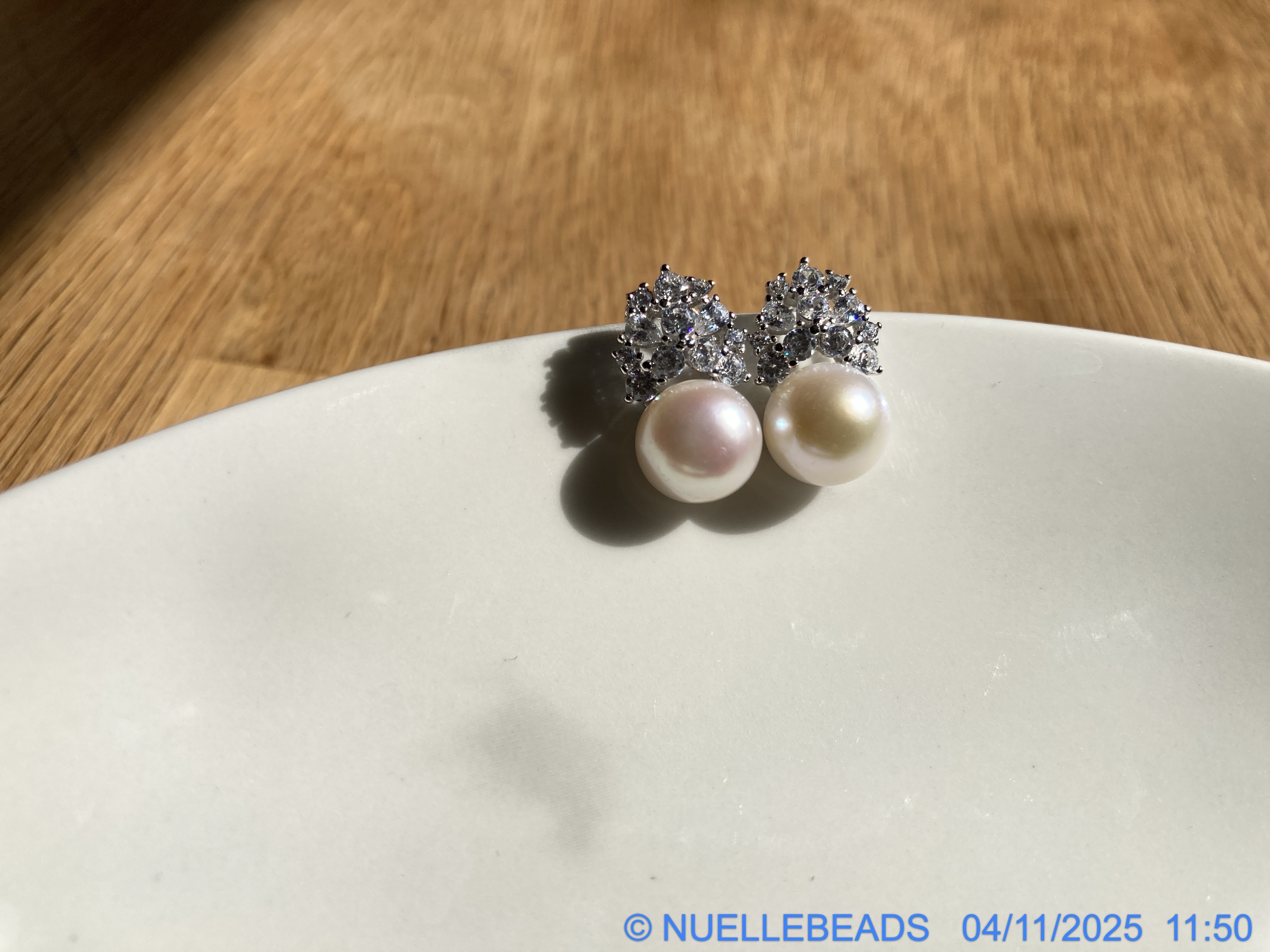 Pearl stud with cz accents