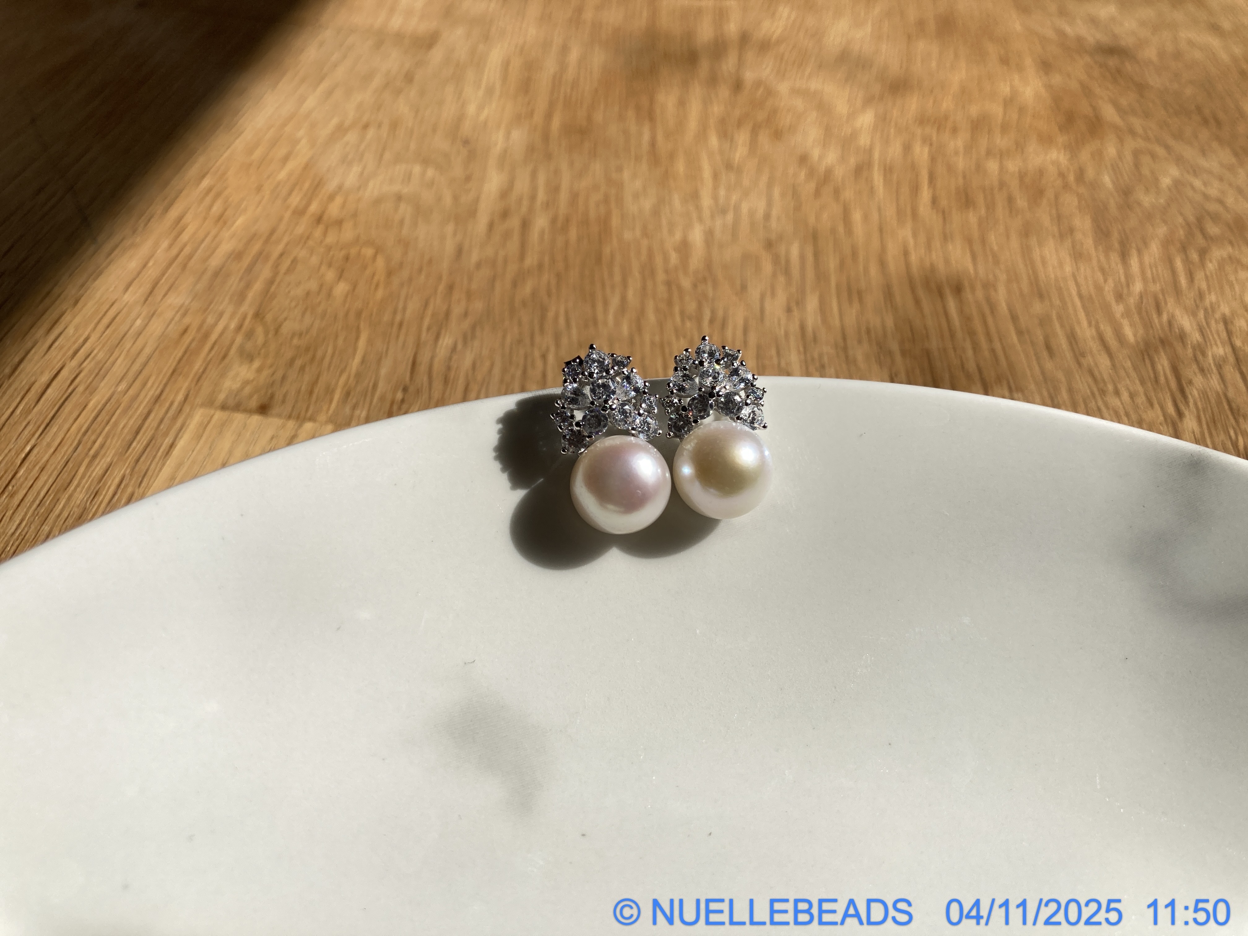 Pearl stud with cz accents